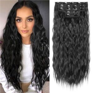 Black Wavy Clip-In Hair Extensions - Natural Black